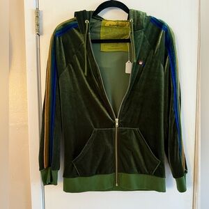 Aviator Nation Green Velvet Zip Up Hoodie